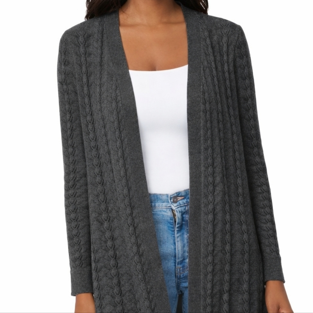 Melissa Paige Dark Gray Cable Open-Front Cardigan